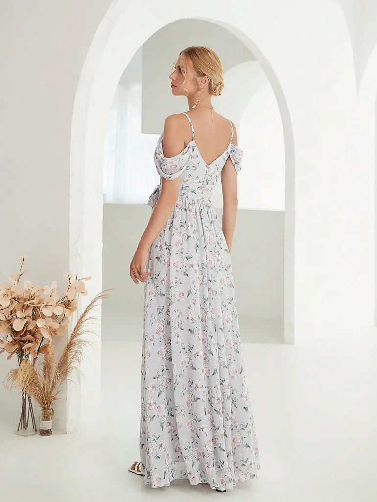 Leely Elegant Spaghetti Straps Cold Shoulder A-line Party Dress - 2