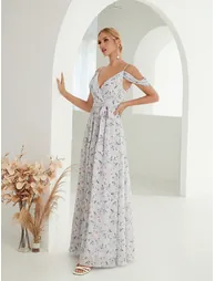 Leely Elegant Spaghetti Straps Cold Shoulder A-line Party Dress - 4
