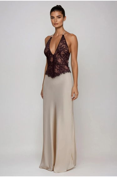 Fakhriyya Halter Neck Lace Maxi Dress