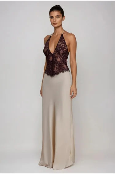 Fakhriyya Halter Neck Lace Maxi Dress