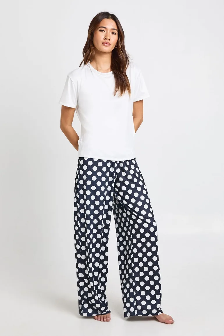 Polka Dot Trousers & Oversized T-Shirt PJ Set - black