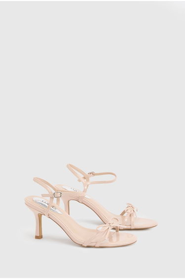 Scarlett Faux Leather 2 Part Bow Trim Medium Heeled Sandals