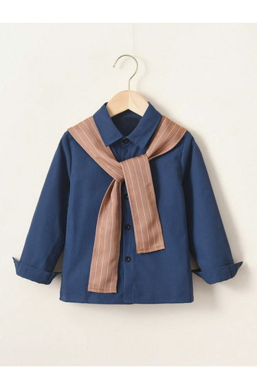 Boy Scarf Detail Button Up Long Sleeve Shirt
