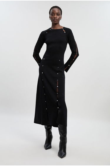 Petite Viscose Blend Stud Keyhole Detail Knit Maxi Dress