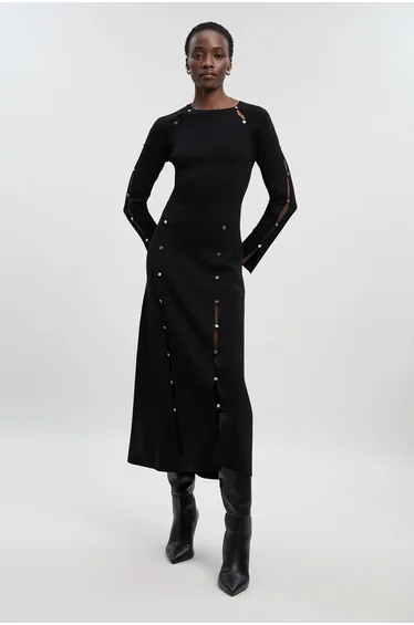 Petite Viscose Blend Stud Keyhole Detail Knit Maxi Dress