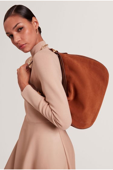 Symona Webbing Suede Large Tote Bag Brown