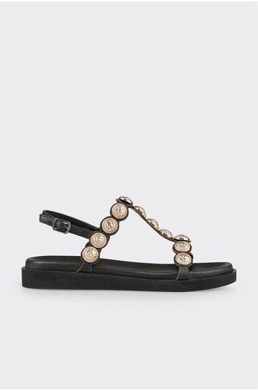 Black Leather Women's Sandals