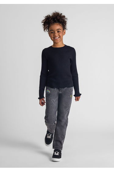 Girls Embroidered Jeans with Elasticated Waist