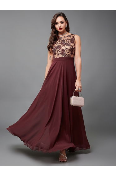 Women Burgundy Sleeveless Maxi Dress