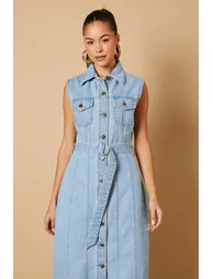 فستان ميدي بحزام خصر بجيوب - 1