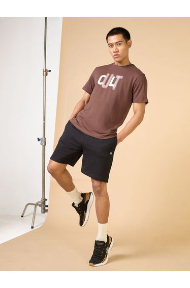 Men Brown Typography Print Short Sleeve T-Shirt