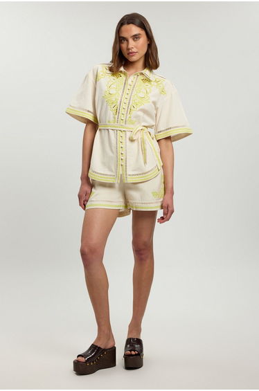 Linen Blend Beaded Embroidery Short Co ord