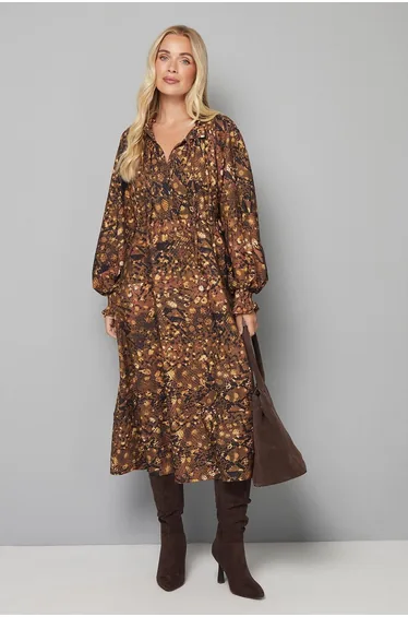 Petite Snake Print Woven Ruffle Collar Midi Dress