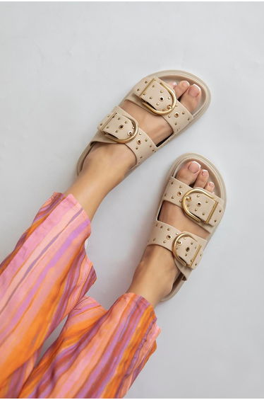 Pella Women's Drop Detail Daily Suede Comfort Slippers Beige