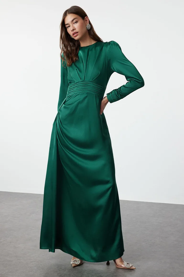 emerald green cocktail dress with wide belt Luxury fashion & independent designers