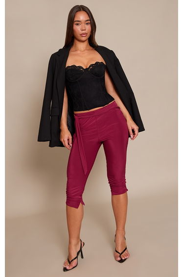 Plum Double Layer Wrap Waist Capri Leggings