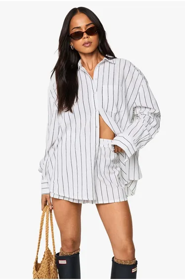 Stripe Long Sleeve Shirt & Shorts Co-ord