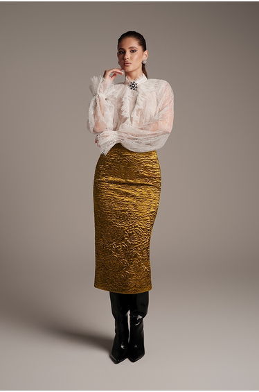Quilted Satin Midi Skirt
