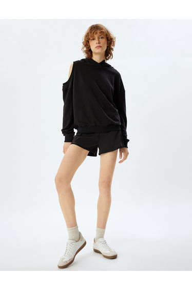 Oversize Sweatshirt Hooded Mesh Detail Long Sleeve