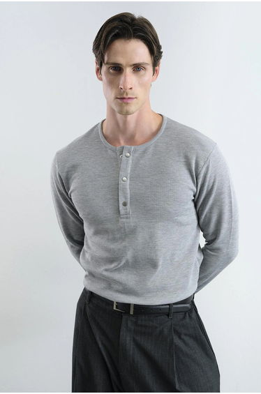 GIESTO Comfort Fit Button Collar Long Sleeve T-Shirt