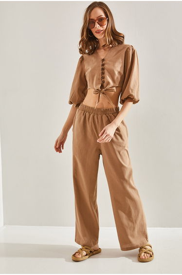 Women's Vest Tied Bottom Top Set