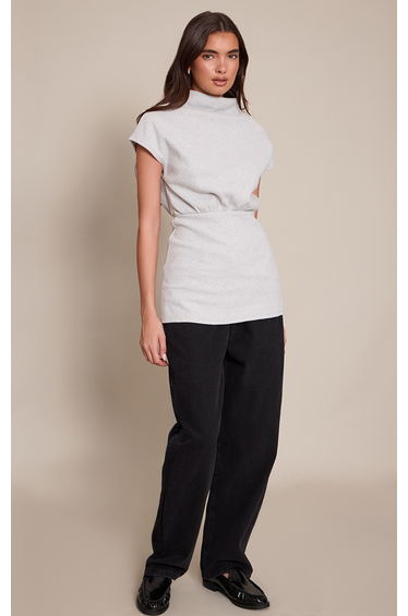 Light Grey Brushed Rib Cap Sleeve Top