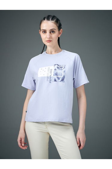 Graphic Print Crew Neck Stretch Crop T-Shirt
