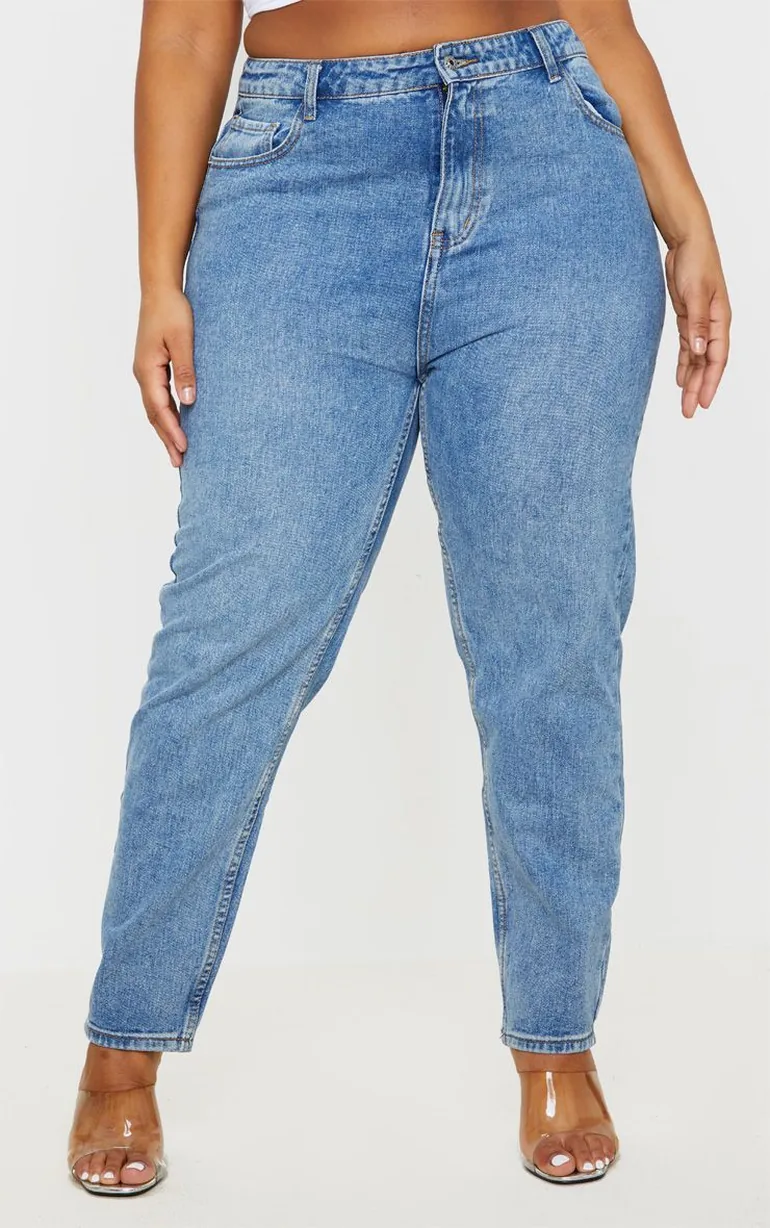 Plus Mid Washed Mom Jean - 1