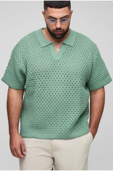 Plus Oversized Chunky Crochet V Neck T-Shirt