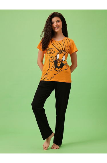 Bugs Bunny Print T-Shirt and Pyjama Set