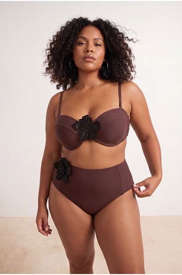 Brown Floral High Waist Plus Size Bikini Bottom