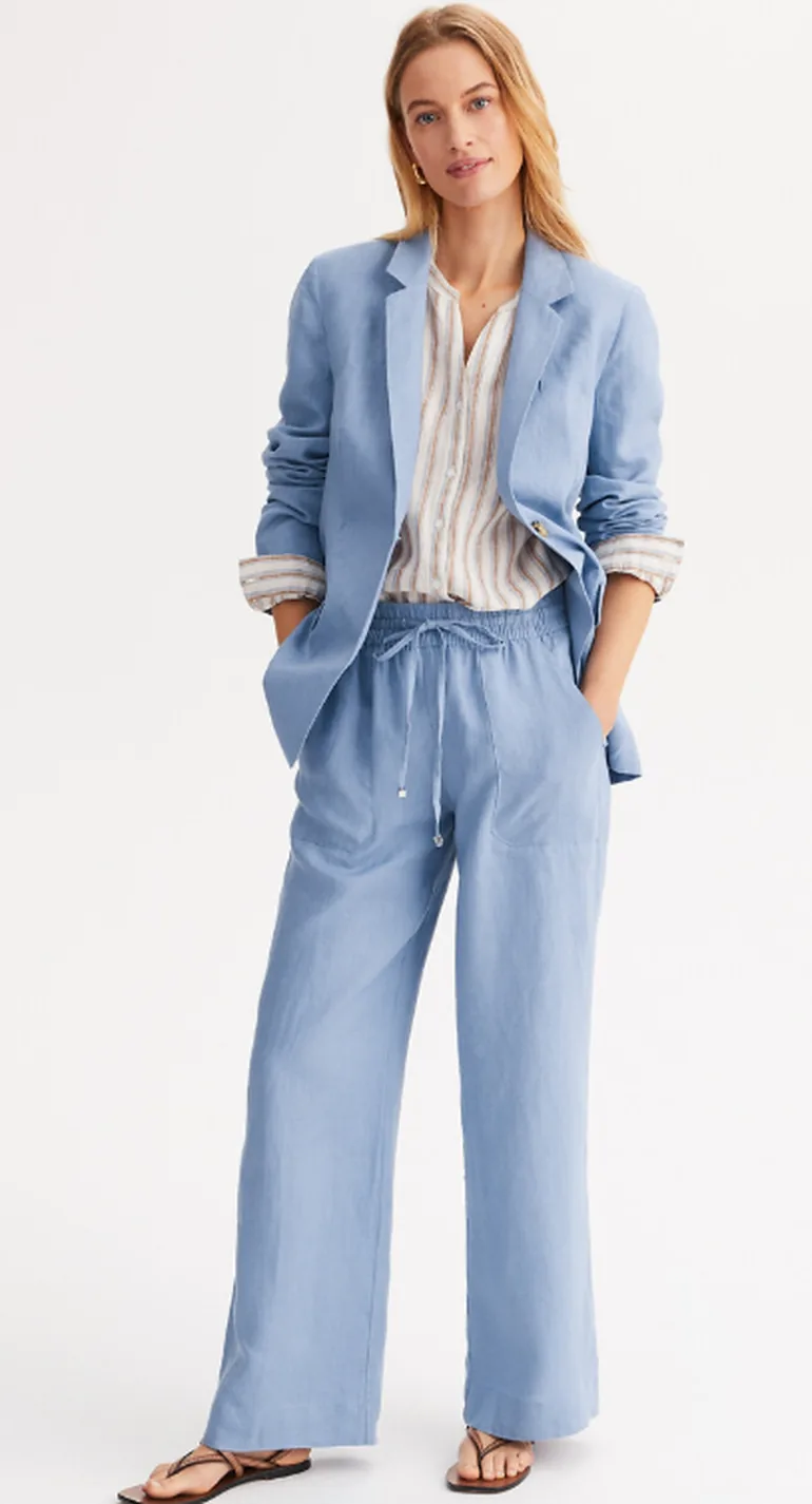 Linen Wide Leg Trousers, Length 31.5"