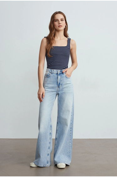 Dilvin Striped Ribbed Sleeveless Cami Blouse