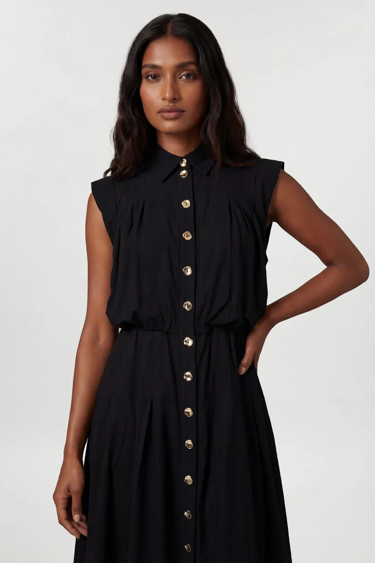 Cotton Poplin Button Up Midi Dress - 1
