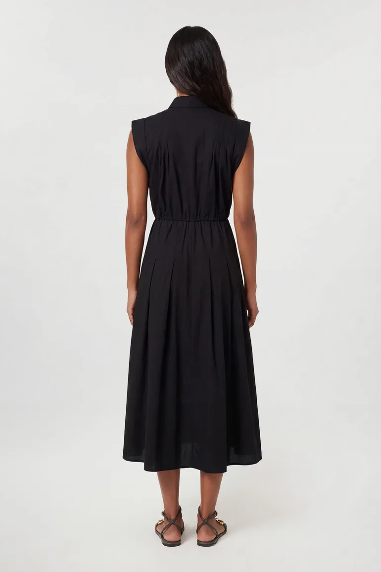 Cotton Poplin Button Up Midi Dress - 2