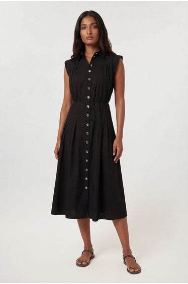 Cotton Poplin Button Up Midi Dress