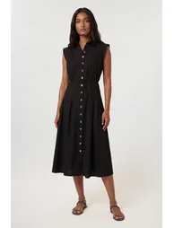 Cotton Poplin Button Up Midi Dress