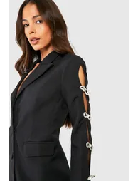 فستان بليزر بفيونكة مزين بأحجار لامعة - أسود - 3