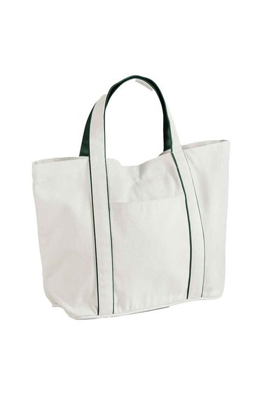 Westford Mill Courtside Tote Bag - Soft White/Bottle Green