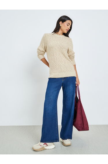 Beige Regular Fit Multi Yarn Knit Sweater