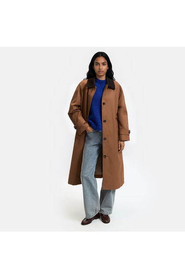 Long Mid-Season Trench Coat with Button Fastening