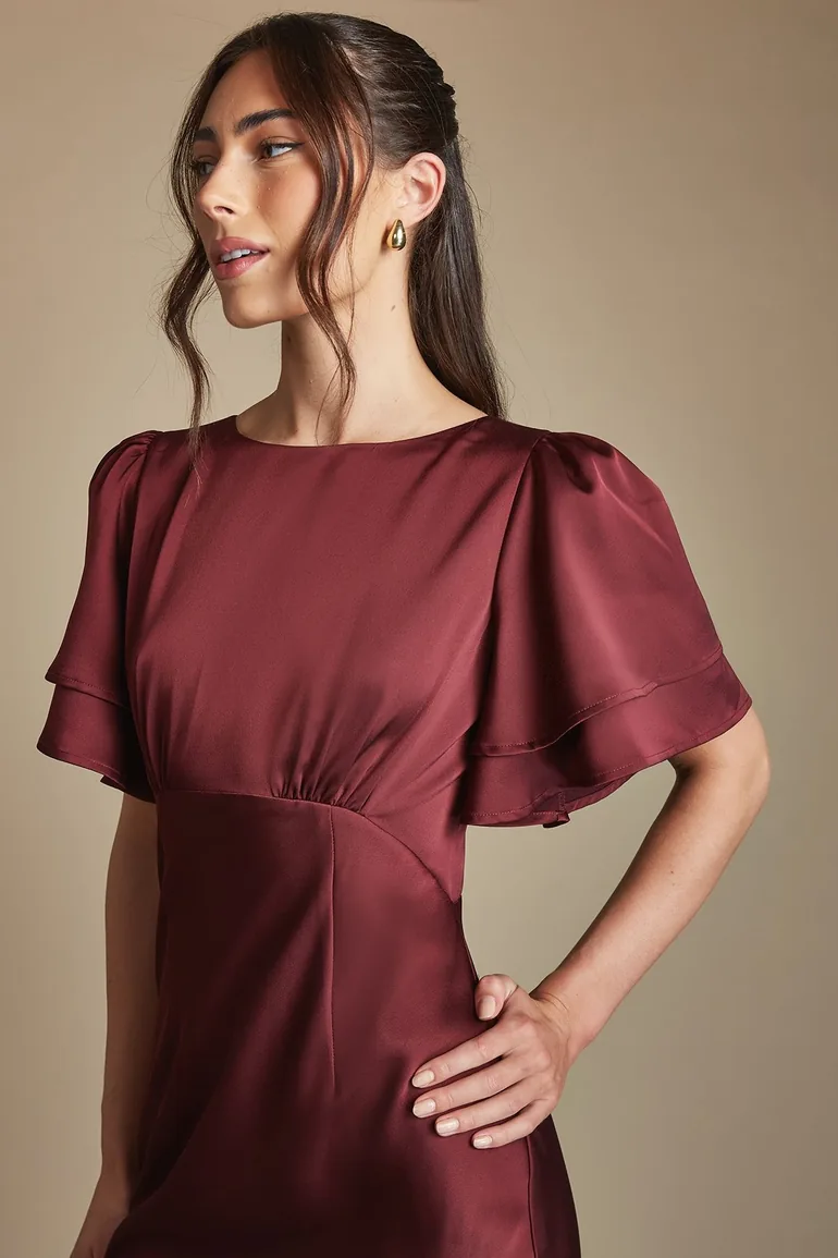Coast Honoured Satin Back Crepe High Neck Short Sleeve Maxi Bridesmaid Dress - 2
