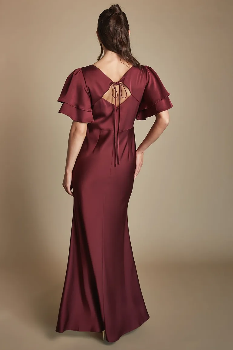 Coast Honoured Satin Back Crepe High Neck Short Sleeve Maxi Bridesmaid Dress - 1