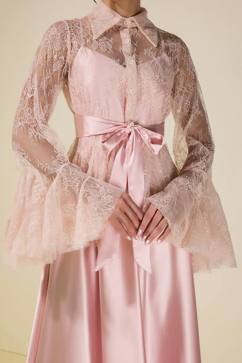 Sequin Lace Blouse & Satin Slip Maxi Dress Set JardinVue Pink :  Co-ordinates & Sets : VogaCloset Oman