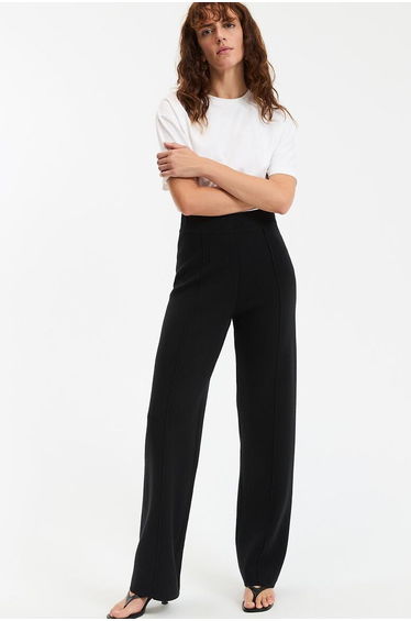 Wide Leg Trousers with High Waist in Milano Wool Blend