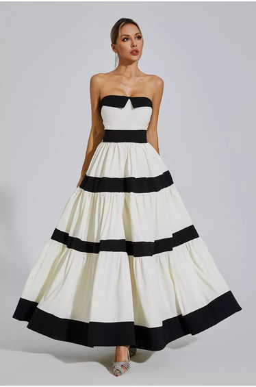 Valery White Striped Bowknot Maxi Dress