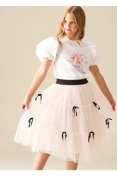 Ellen Placement Print Puff Sleeve T Shirt