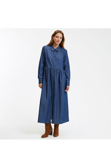 Denim Midaxi Dress with Long Sleeves