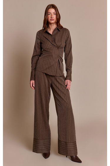 Brown Pinstripe Woven Drawstring Trousers