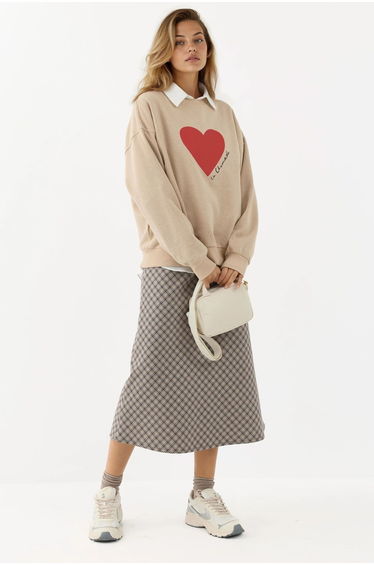 Midi A-Form Fit Plaid Skirt with Zipper